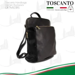 Toscanto Damen Cityrucksack Leder Rucksack schwarz ORTM103RS