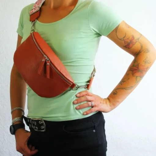 Toscanto Damen Gürteltasche Leder Tasche orange papaya OTT807BE