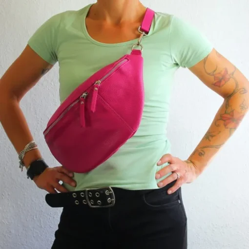 Toscanto Damen Gürteltasche Leder Tasche pink fuchsia OTT820BP