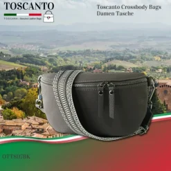 Toscanto Damen Gürteltasche Leder Tasche grau OTT807BK