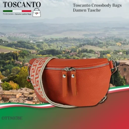Toscanto Damen Gürteltasche Leder Tasche orange papaya OTT807BE