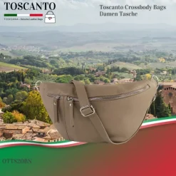 Toscanto Damen Gürteltasche Leder Tasche beige taupe OTT820BN