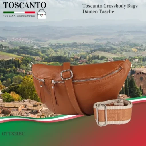 Toscanto Damen Gürteltasche Leder Tasche hellbraun OTT821BC