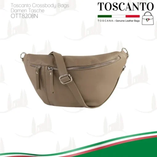 Toscanto Damen Gürteltasche Leder Tasche beige taupe OTT820BN