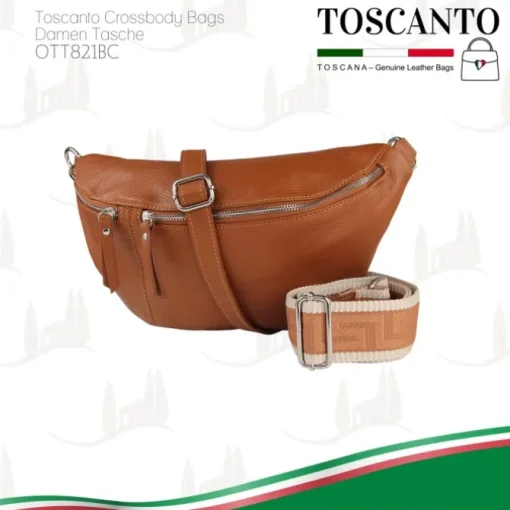 Toscanto Damen Gürteltasche Leder Tasche hellbraun OTT821BC