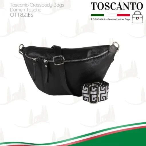Toscanto Damen Gürteltasche Leder Tasche schwarz OTT821BS