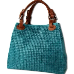 Toscanto Damen Handtasche Leder Tasche türkis braun OTT164HT