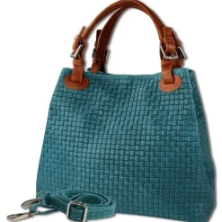 Toscanto Damen Handtasche Leder Tasche türkis braun OTT164HT
