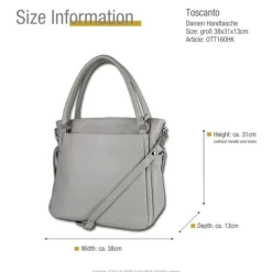 Toscanto Damen Handtasche Leder Tasche hellgrau OTT160HK