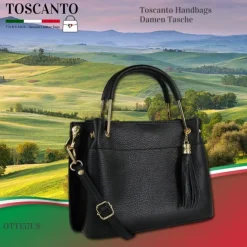 Toscanto Damen Handtasche Leder Tasche schwarz OTT157US