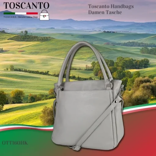 Toscanto Damen Handtasche Leder Tasche hellgrau OTT160HK