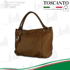 Toscanto Damen Henkeltasche Leder Tasche helltaupe braun OTT128SC