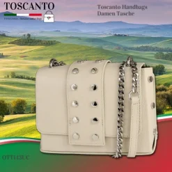 Toscanto Damen Jugend Abendtasche Leder Tasche beige weiß OTT143UC