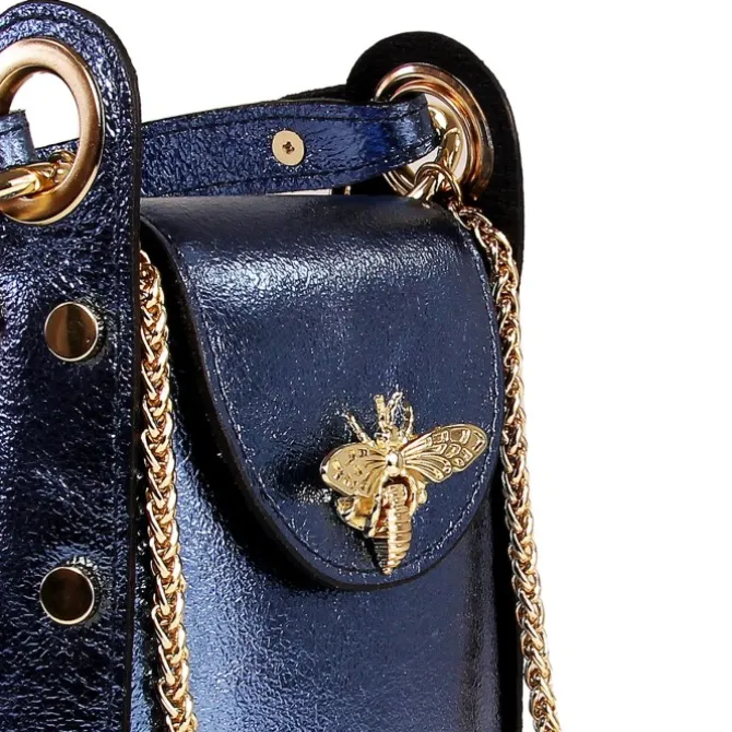 Toscanto Damen Leder Tasche blau metallic OTTM802UM