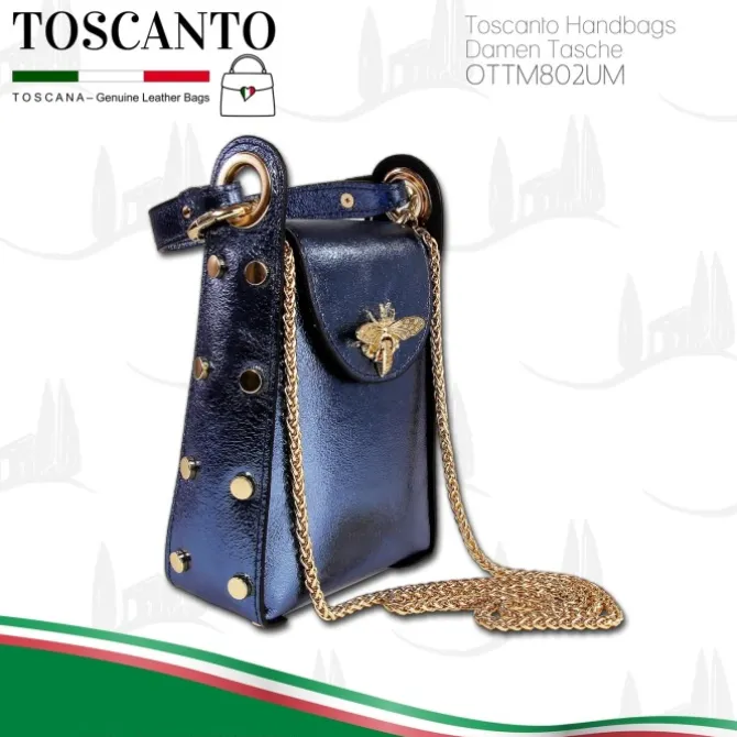 Toscanto Damen Leder Tasche blau metallic OTTM802UM