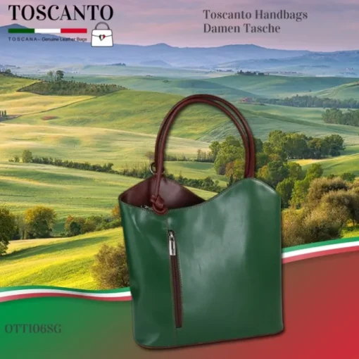Toscanto Damen Rucksack Leder Tasche grün braun OTT106SG