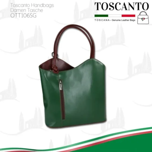 Toscanto Damen Rucksack Leder Tasche grün braun OTT106SG
