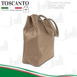 Toscanto Damen Shopper Leder Tasche taupe dunkelbeige OTTM107SN