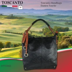 Toscanto Damen Shopper Leder Tasche schwarz braun OTT111SS