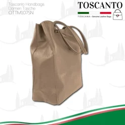 Toscanto Damen Shopper Leder Tasche taupe dunkelbeige OTTM107SN