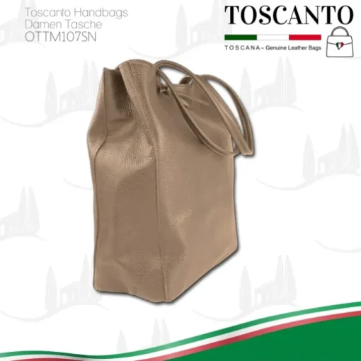 Toscanto Damen Shopper Leder Tasche taupe dunkelbeige OTTM107SN