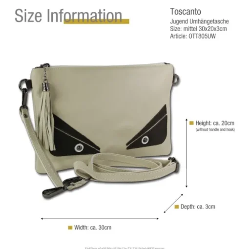 Toscanto Jugend Damen Handgelenktasche Leder Tasche beige weiß schwarz OTT805UW