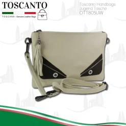 Toscanto Jugend Damen Handgelenktasche Leder Tasche beige weiß schwarz OTT805UW