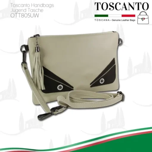 Toscanto Jugend Damen Handgelenktasche Leder Tasche beige weiß schwarz OTT805UW