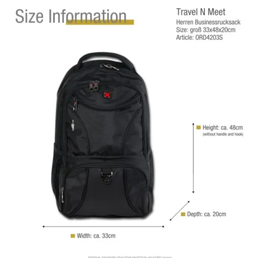 Travel N Meet Laptoprucksack, Notebooktasche gepolstert schwarz ORD4203S
