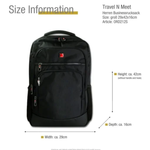 Travel N Meet Laptoprucksack, Notebooktasche gepolstert schwarz ORD212S