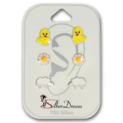TW Kinder Ohrstecker 3er Set Natur 925er Silber SDS804