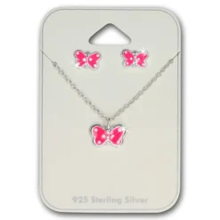 TW Kinder Schmuck Schmetterling pink Ohrstecker und Kette 925 Silber SDS807