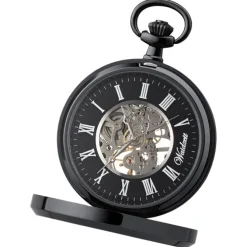Waidzeit Herren Taschenuhr Edelstahl schwarz mit Uhrenkette UWAFT01
