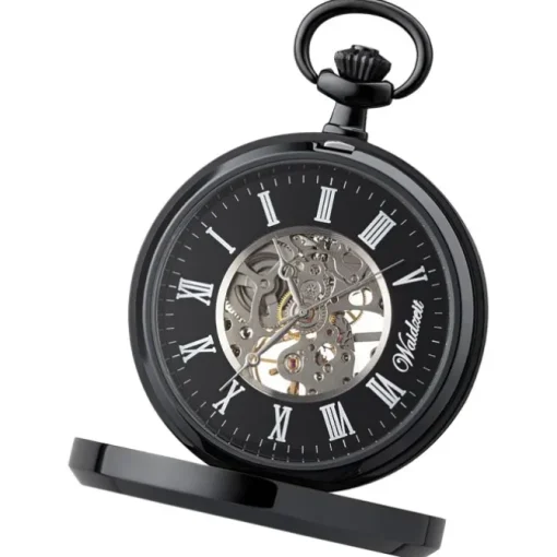 Waidzeit Herren Taschenuhr Edelstahl schwarz mit Uhrenkette UWAFT01