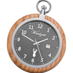 Waidzeit Herren Taschenuhr Edelstahl Holz braun mit Uhrenkette UWATG01