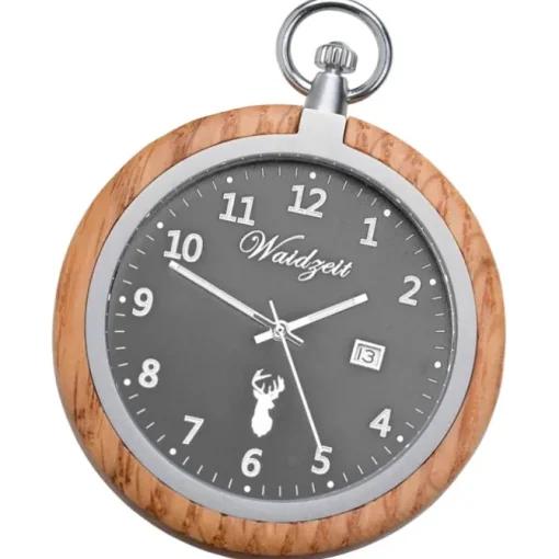Waidzeit Herren Taschenuhr Edelstahl Holz braun mit Uhrenkette UWATG01