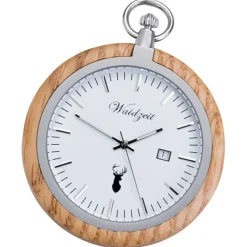 Waidzeit Herren Taschenuhr Edelstahl Holz braun mit Uhrenkette UWAYT01