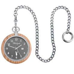 Waidzeit Herren Taschenuhr Edelstahl Holz braun mit Uhrenkette UWATG01