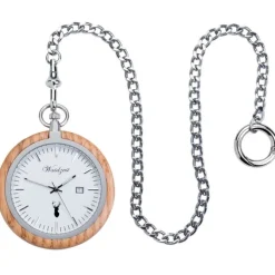 Waidzeit Herren Taschenuhr Edelstahl Holz hellbraun mit Uhrenkette UWATO01