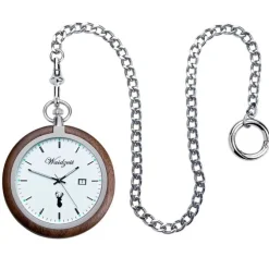 Waidzeit Herren Taschenuhr Edelstahl Walnuß dunkelbraun mit Uhrenkette UWATW01