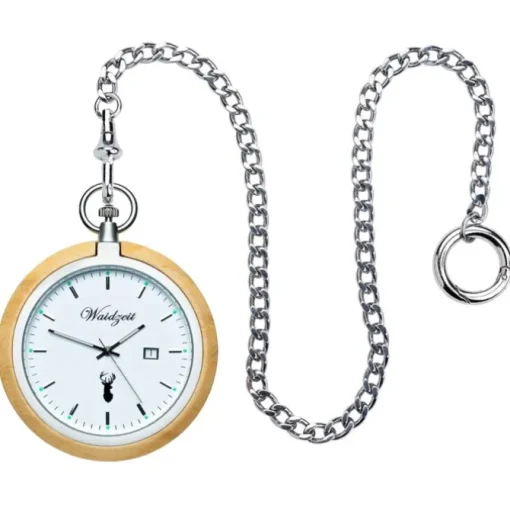 Waidzeit Herren Taschenuhr Edelstahl Holz braun mit Uhrenkette UWATZ01