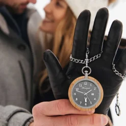 Waidzeit Herren Taschenuhr Edelstahl Holz braun mit Uhrenkette UWATG01