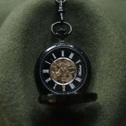 Waidzeit Herren Taschenuhr Edelstahl schwarz mit Uhrenkette UWAFT01