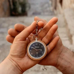 Waidzeit Herren Taschenuhr Edelstahl Holz braun mit Uhrenkette UWATG01