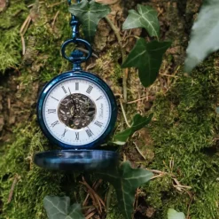 Waidzeit Herren Taschenuhr Edelstahl blau mit Uhrenkette UWAFF01