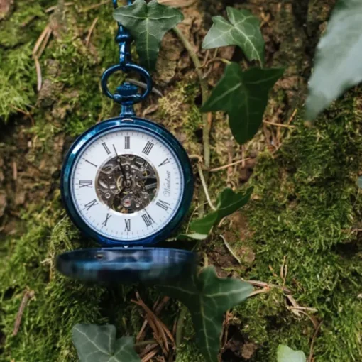 Waidzeit Herren Taschenuhr Edelstahl blau mit Uhrenkette UWAFF01