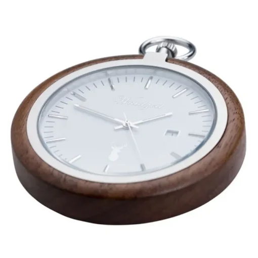 Waidzeit Herren Taschenuhr Edelstahl Walnuß dunkelbraun mit Uhrenkette UWATW01