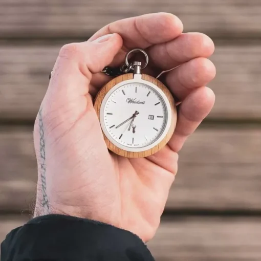 Waidzeit Herren Taschenuhr Edelstahl Holz braun mit Uhrenkette UWAYT01