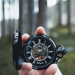 Waidzeit Herren Taschenuhr Edelstahl schwarz mit Uhrenkette UWAFT01