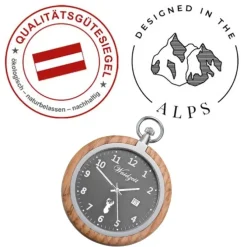 Waidzeit Herren Taschenuhr Edelstahl Holz braun mit Uhrenkette UWATG01